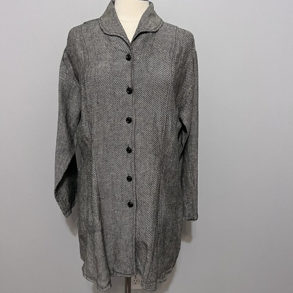 FLAX Jeanne Engelhart 100% Linen Swing Jacket Lagenlook Oversized Women’s M